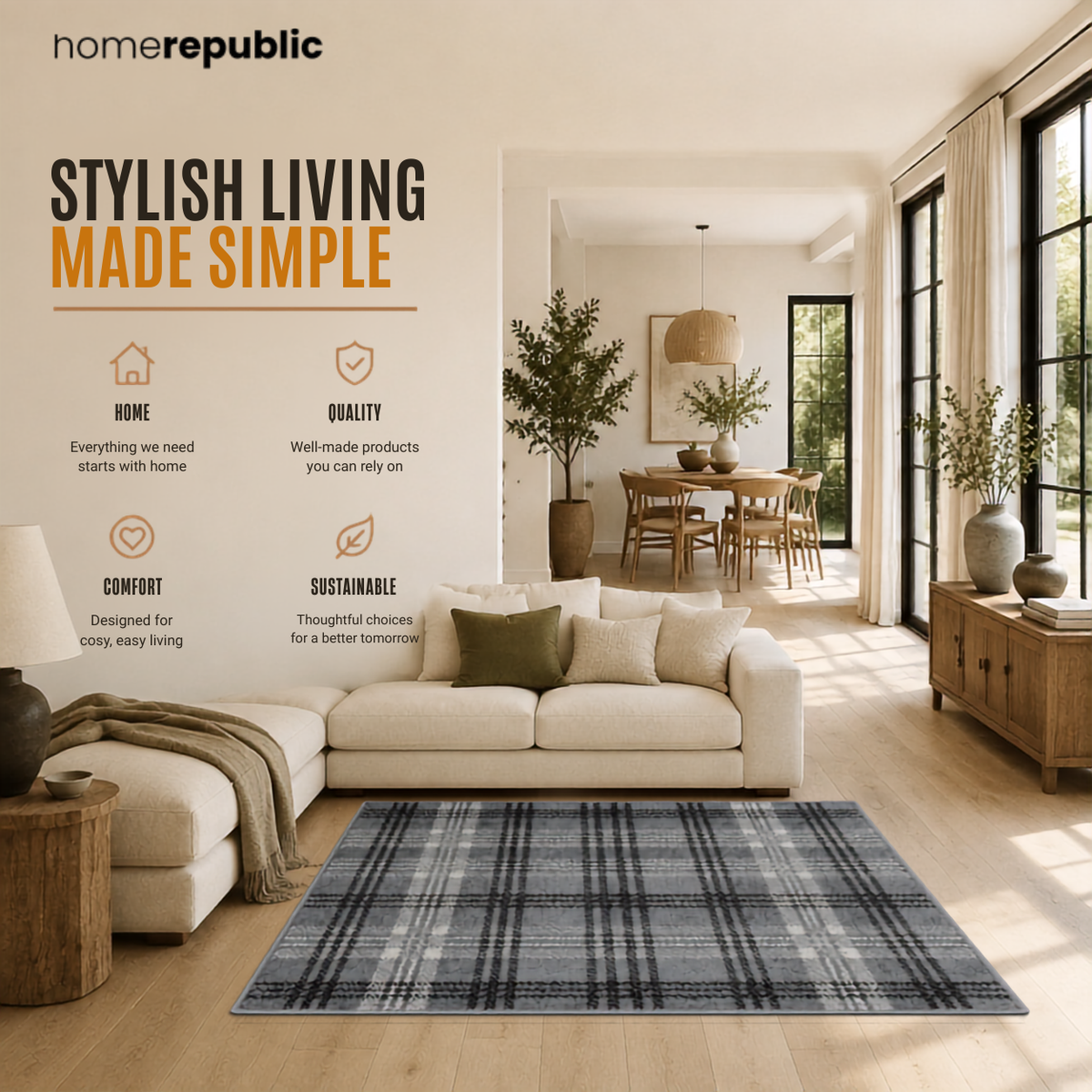 Home Republic Tartan Check Rug Low Pile