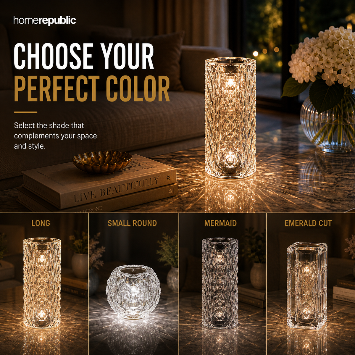 Home Republic Chargeable Crystal Effect Table Lamps
