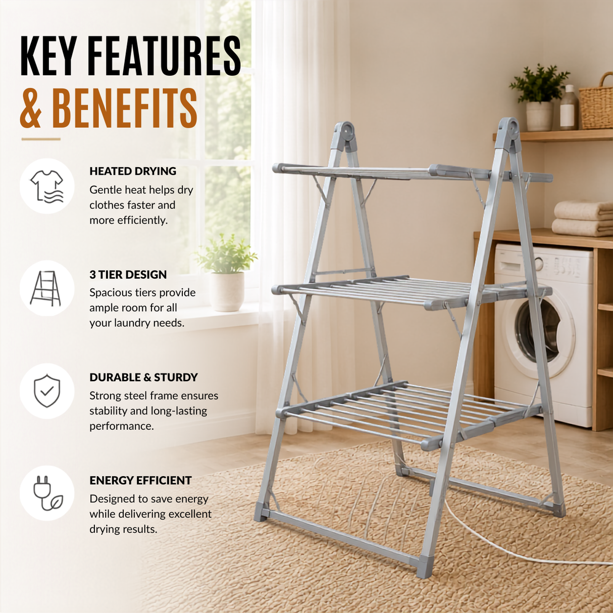 Home Republic 3 Tier Foldable Heated Air Dryer