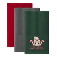 Velosso Ginegerbread House 3 Pack Cotton Christmas Embroidered Tea Towels