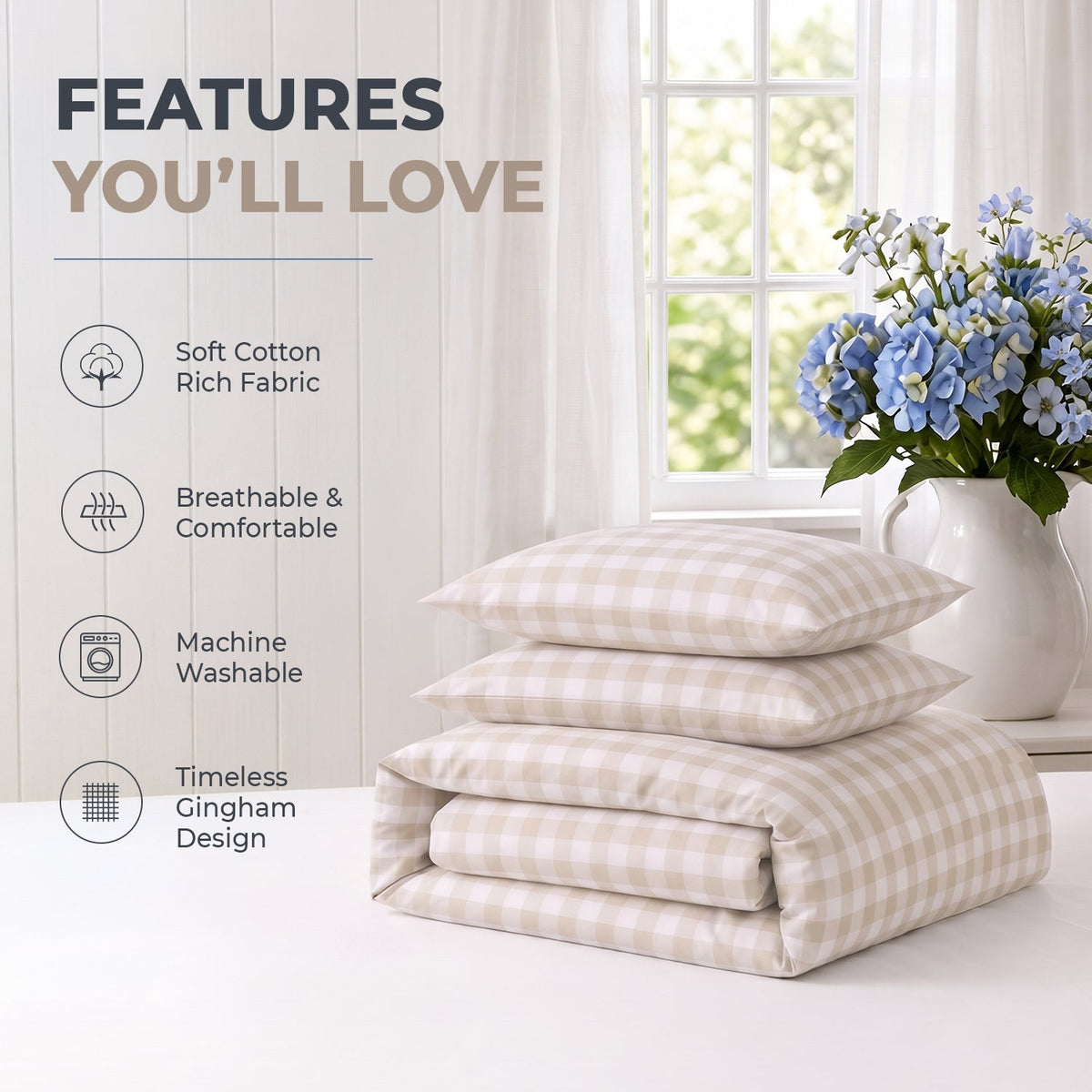 Sweet Dreams Wyndham Gingham Check Duvet Cover And Pillowcase Set