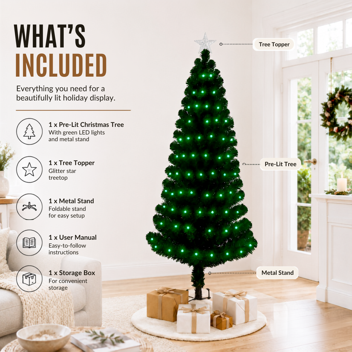 Home Republic Christmas Tree With Green Fibre Optic Lights
