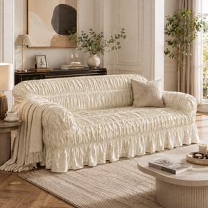 Home Republic Pleated Jacquard Stretch Fitted Sofa Cover