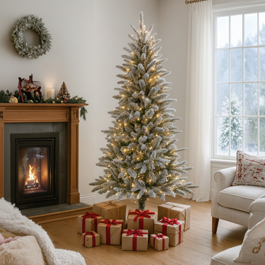 Snow Frosted Christmas Tree with LED Lights