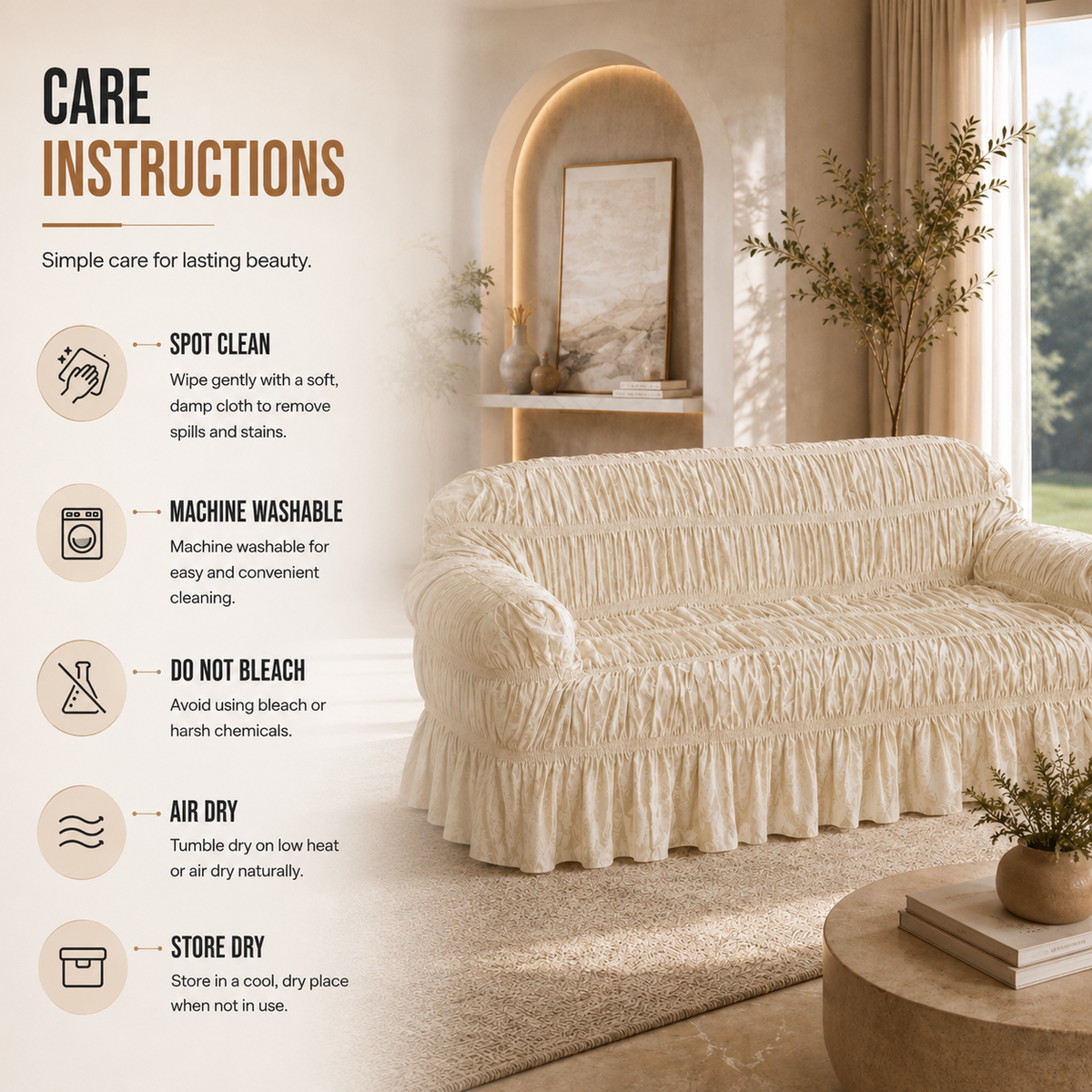 Home Republic Pleated Jacquard Stretch Fitted Sofa Cover