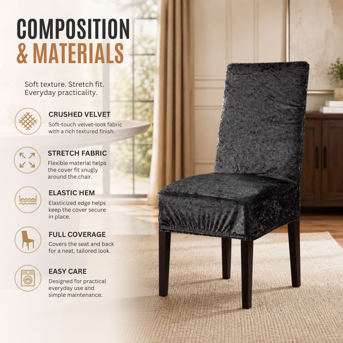 Home Republic Crushed Velvet Stretch Fitted Chair Covers