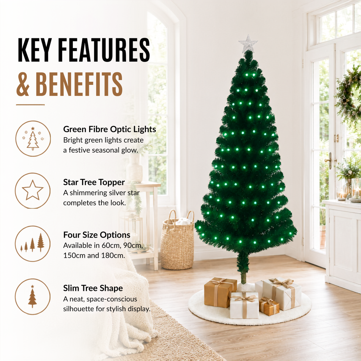 Home Republic Christmas Tree With Green Fibre Optic Lights