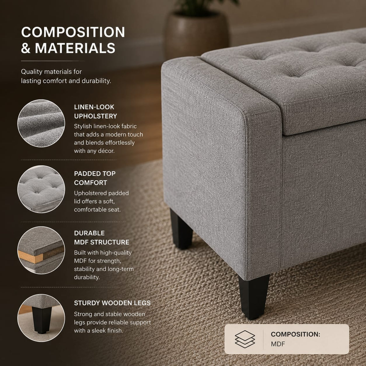 Home Republic Keswick Linen Storage Seat