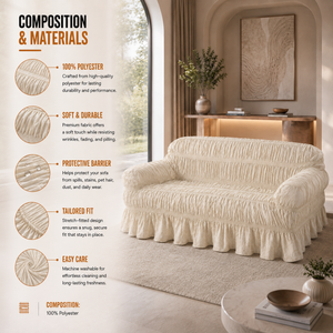Home Republic Pleated Jacquard Stretch Fitted Sofa Cover