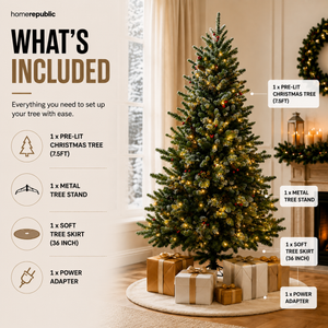 Home Republic Half Christmas Tree With Led Lights And Berries