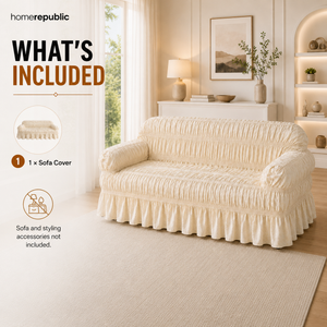 Home Republic Pleated Jacquard Stretch Fitted Sofa Cover