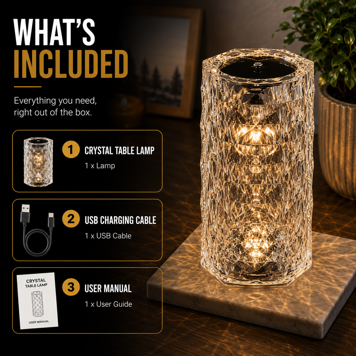 Home Republic Chargeable Crystal Effect Table Lamps