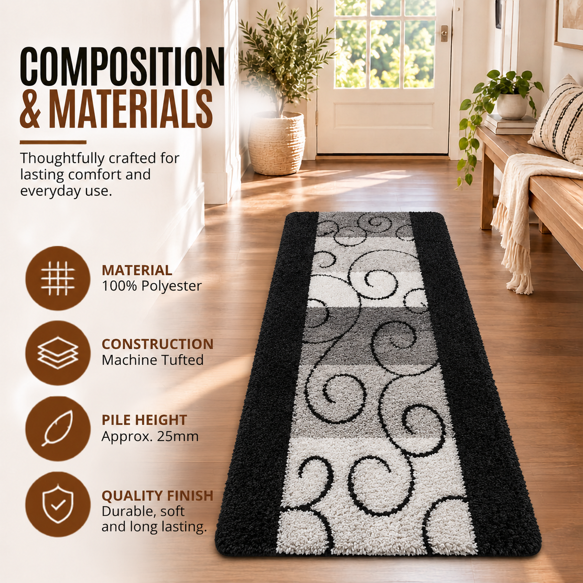 Home Republic Swirls Runner Long Pile