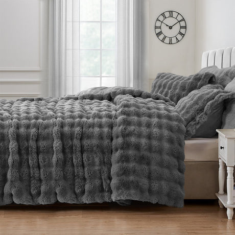 Sweet Dreams Bubble Faux Rabbit Fur Duvet Cover And Pillowcase Set