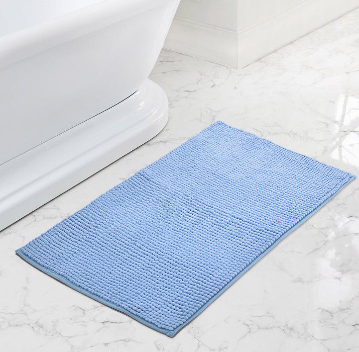 Luxury Non-Slip Soft Blue Bath Mat Shaggy Noodle Super Absorbent Microfiber Bathroom Mat