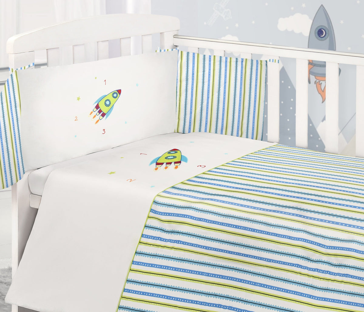 My Little World Teddy Rocket 2 Piece Cot Bumper And Cover Set