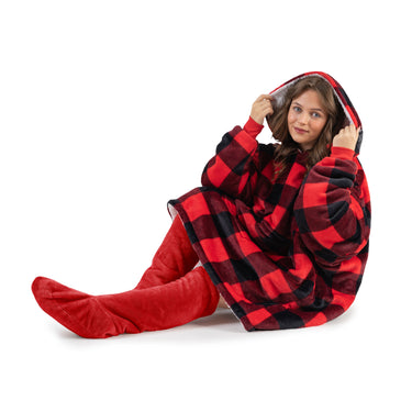 Buffalo Check Oversized Hoodie Blanket Red