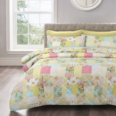Candice Floral Patchwork Quilted Bedspread Set