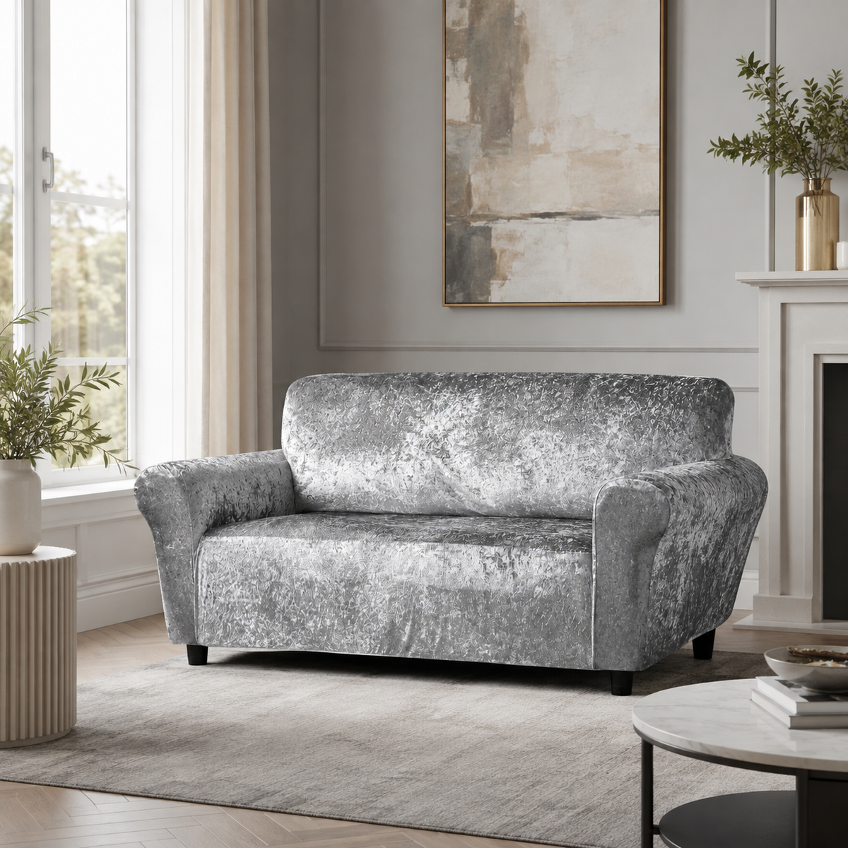 Home Republic Crushed Velvet Stretch Fitted Sofa Cover