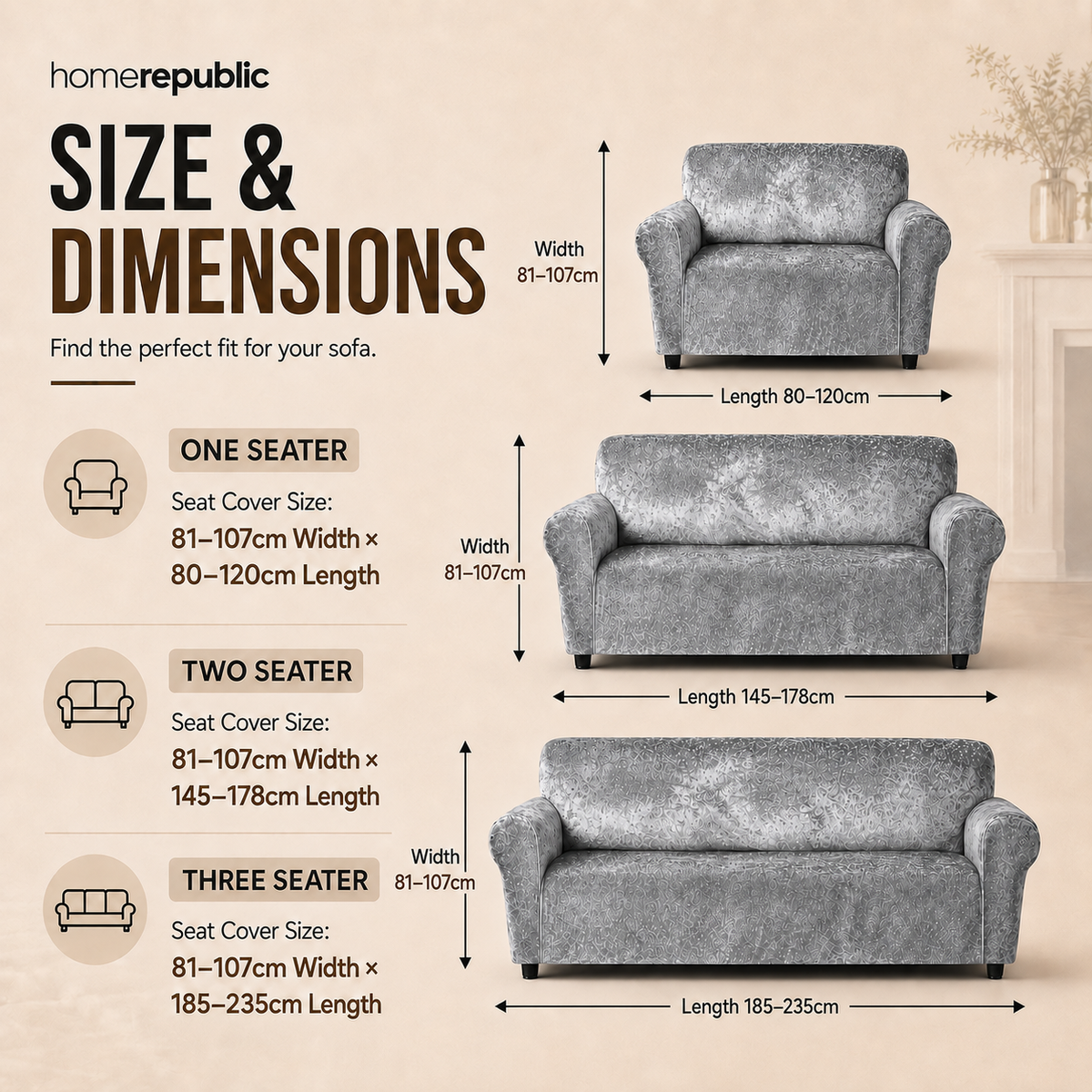 Home Republic Crushed Velvet Stretch Fitted Sofa Cover