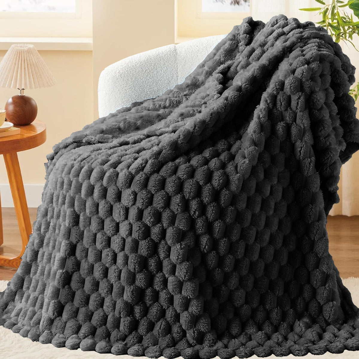 Velosso Chunky Popcorn Faux Rabbit Fur Blanket