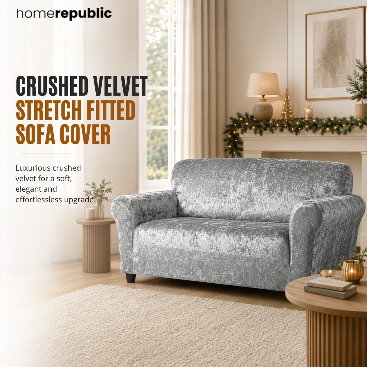 Home Republic Crushed Velvet Stretch Fitted Sofa Cover