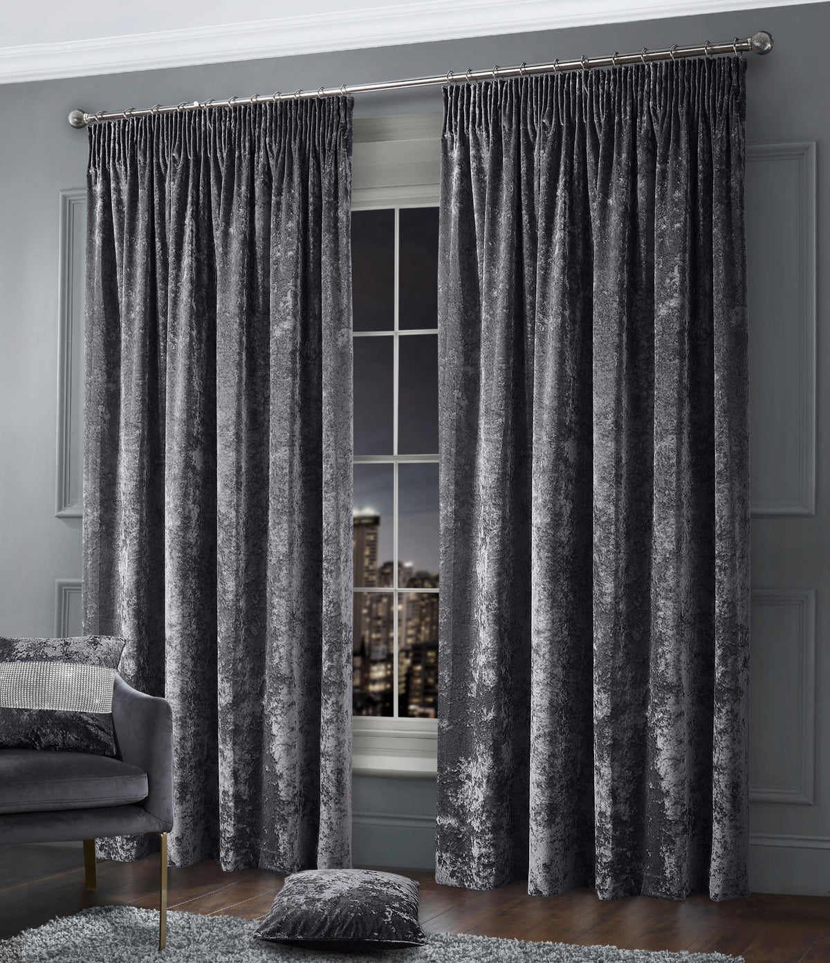 Intimates Plain Crushed Velvet Pencil Pleat Curtains