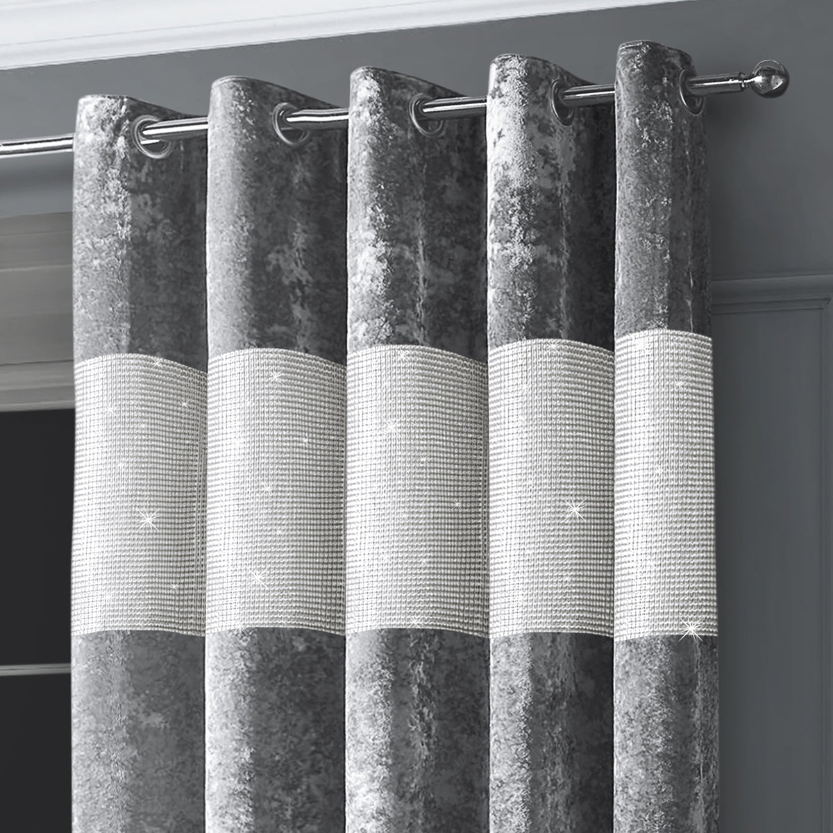 Intimates Crushed Velvet Diamante Ring Top Curtains