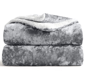 Velosso Crushed Velvet Sherpa Reverse Throw Blanket