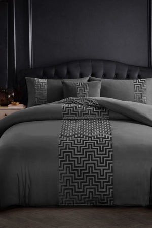 Velosso Dante Greek Key Velvet Duvet Cover And Pillowcase Set