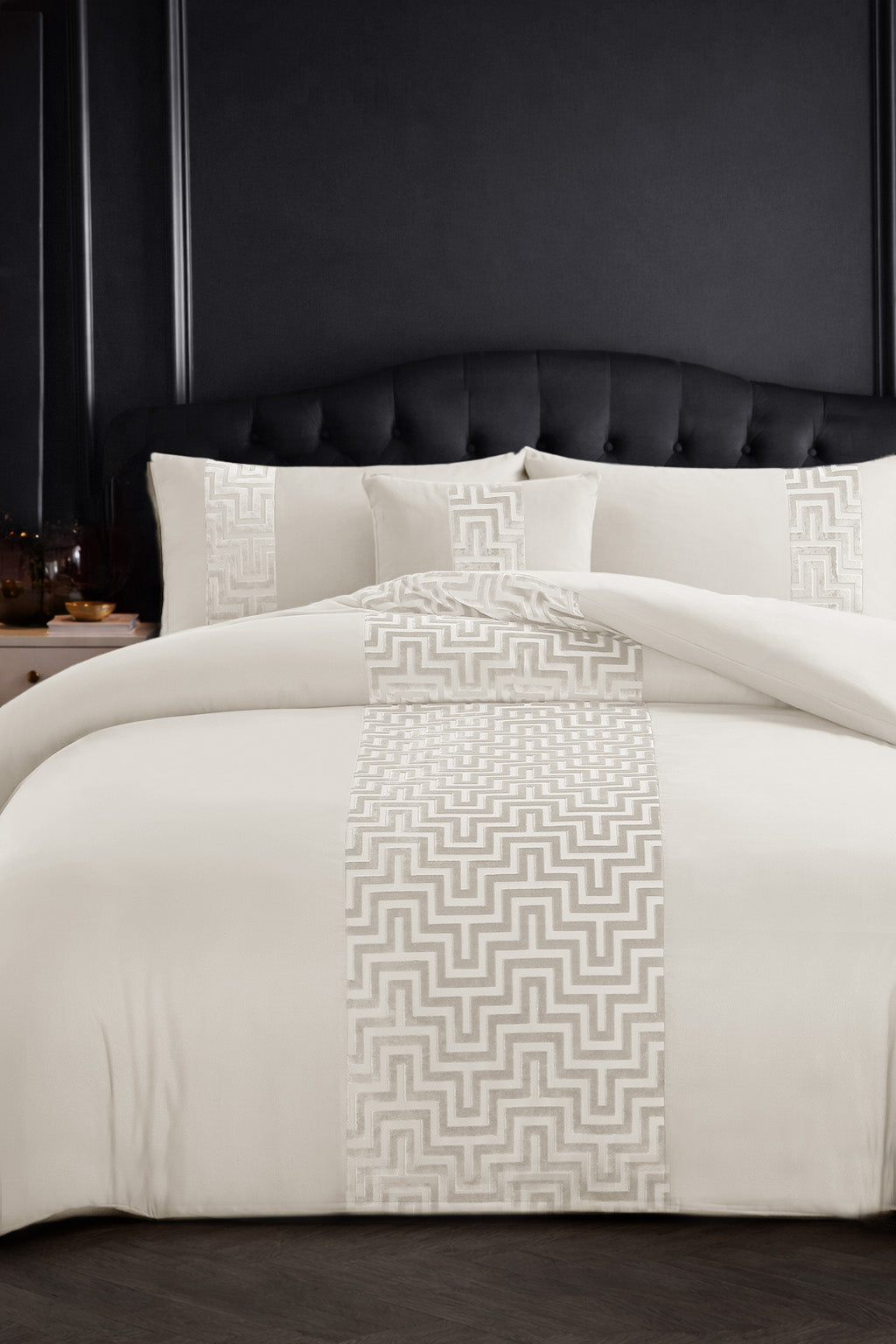 Velosso Dante Greek Key Velvet Duvet Cover And Pillowcase Set