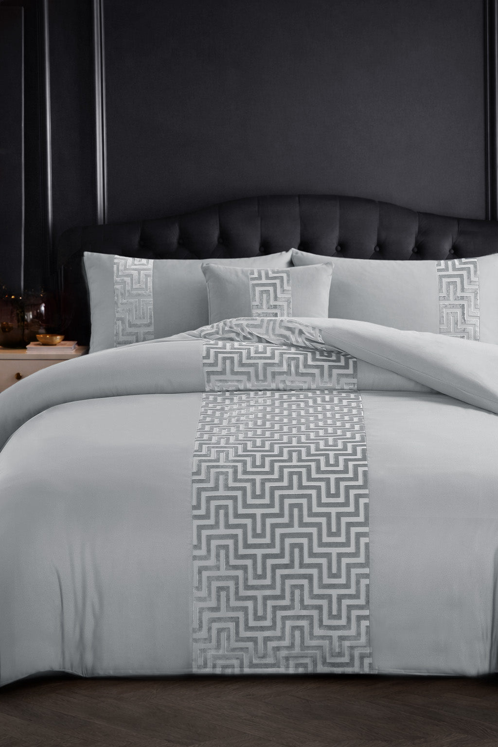 Velosso Dante Greek Key Velvet Duvet Cover And Pillowcase Set
