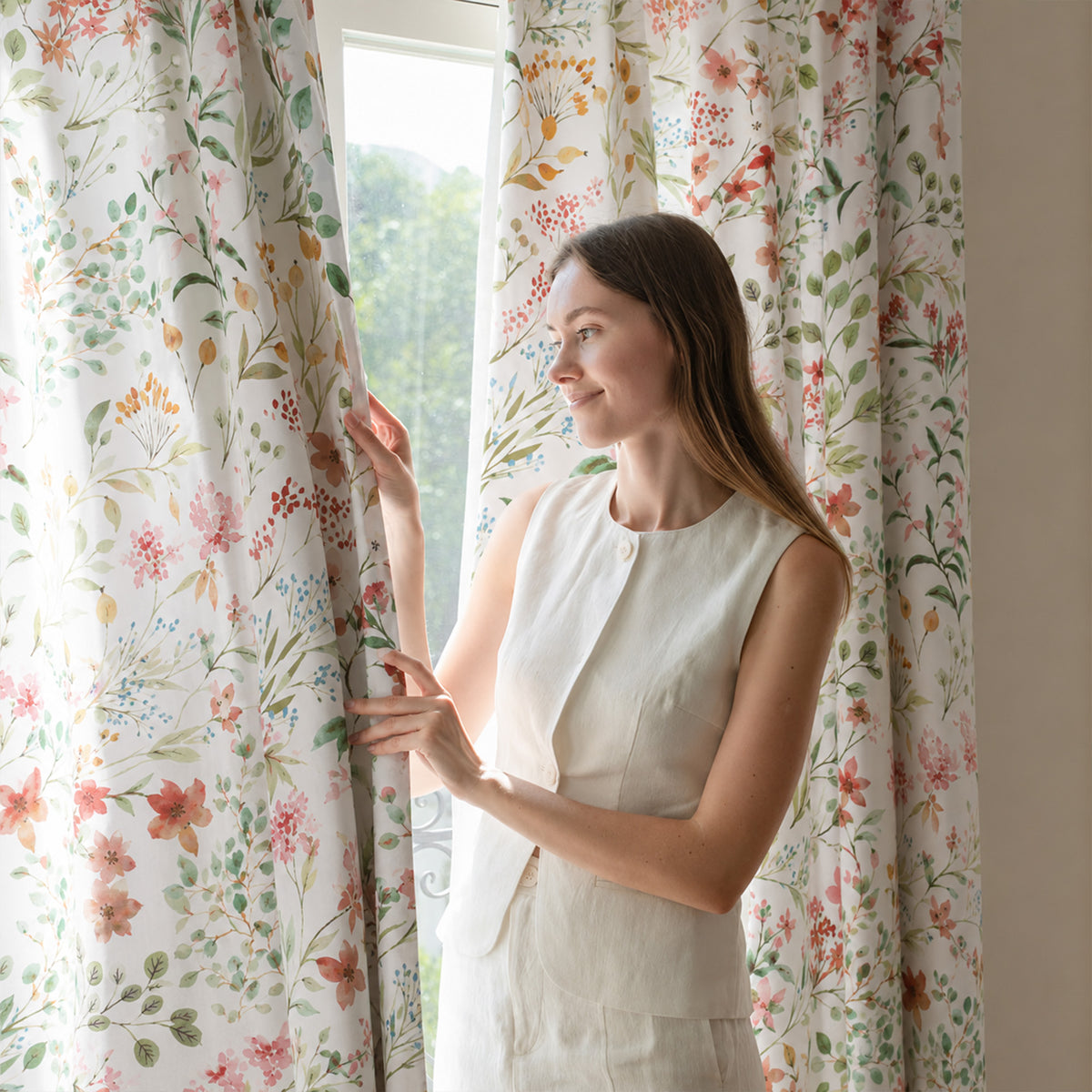 Florelle Eleanor Watercolour Ring Top Curtains