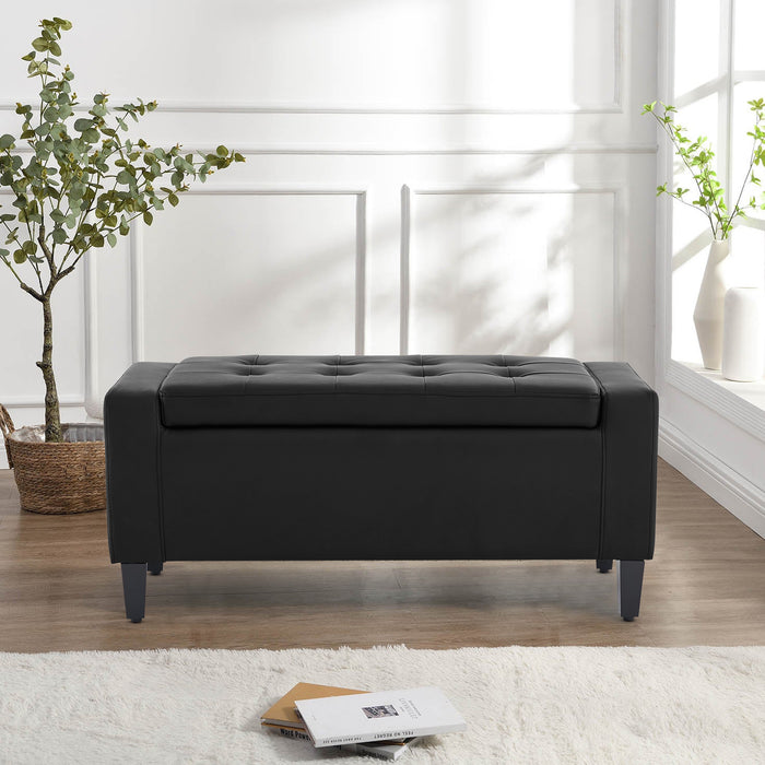 Black Leather Storange Bench