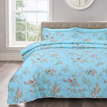Birds Floral Quilted Bedspread Set