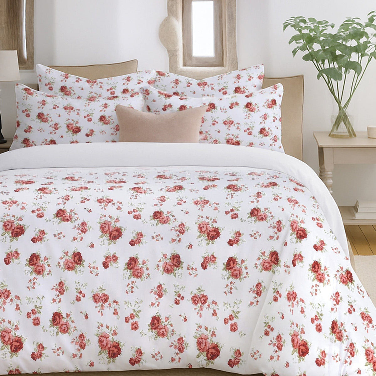 Florelle Delicate Floral Printed Duvet Cover And Pillowcase Set