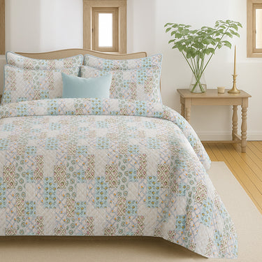 Floral Patchwork Printed Embossed Duvet Cover and Pillowcase Set