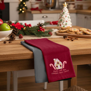 Velosso Ginegerbread House 3 Pack Cotton Christmas Embroidered Tea Towels