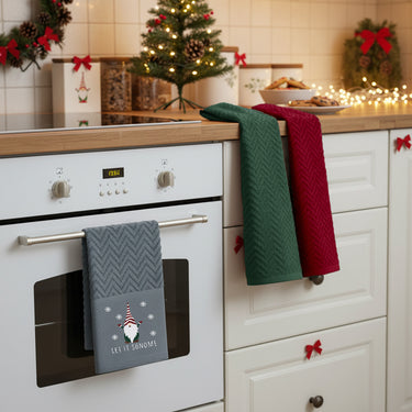 Xmas Gonks 3 Pack Cotton Christmas Embroidered Tea Towels