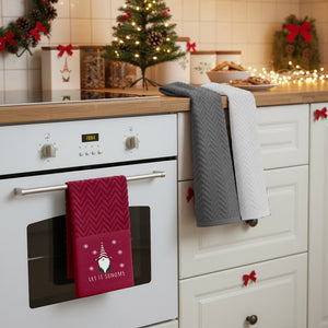 Velosso Xmas Gonks 3 Pack Cotton Christmas Embroidered Tea Towels