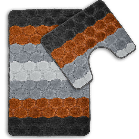 Velosso 2 Piece Hex Stripe Bath And Pedestal Mat Set