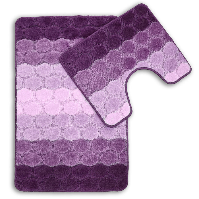 Hex Stripe Aubergine Bath & Pedestal Mat Set Anti-Slip