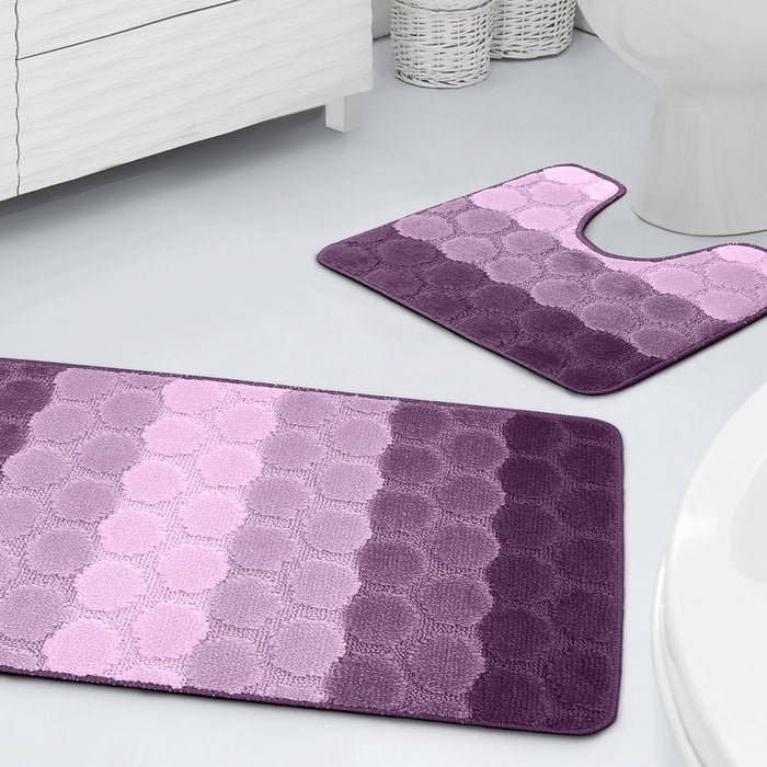 Hex Stripe Aubergine Bath & Pedestal Mat Set Anti-Slip