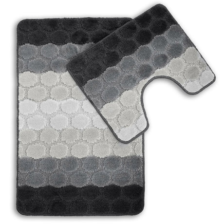 Velosso 2 Piece Hex Stripe Bath And Pedestal Mat Set