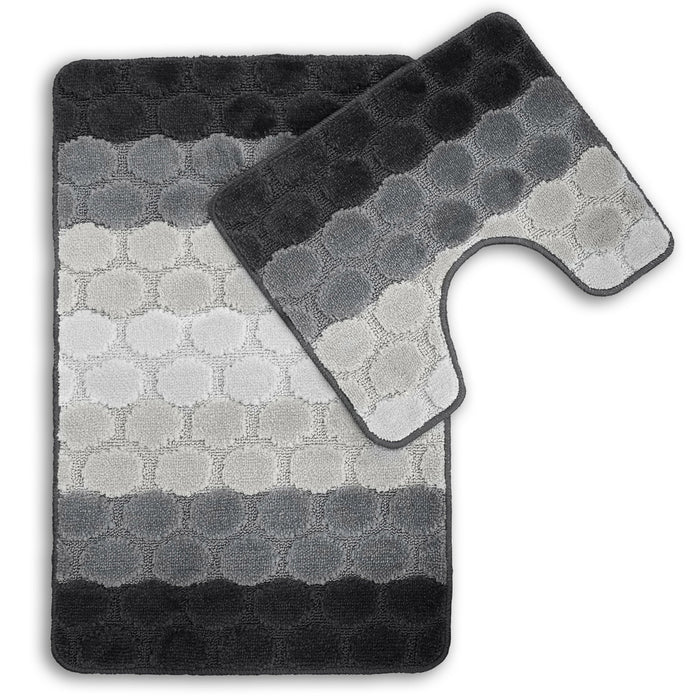 Hex Stripe Grey Bath & Pedestal Mat Set Anti-Slip