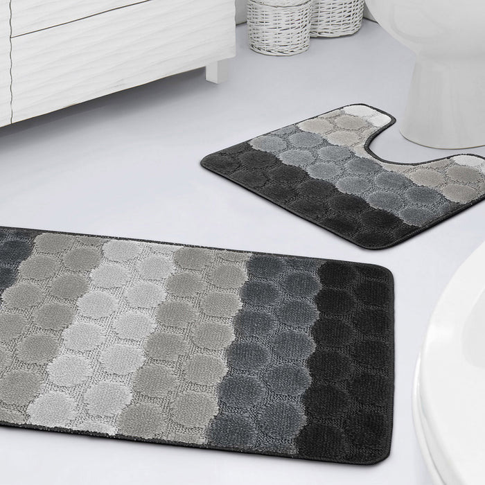 Hex Stripe Grey Bath & Pedestal Mat Set Anti-Slip