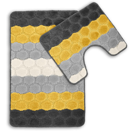 Velosso 2 Piece Hex Stripe Bath And Pedestal Mat Set