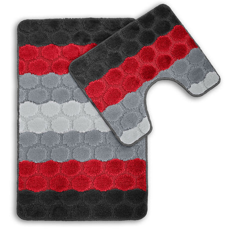 Velosso 2 Piece Hex Stripe Bath And Pedestal Mat Set