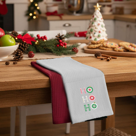 Velosso Xmas Ho Ho Ho 3 Pack Cotton Christmas Embroidered Tea Towels