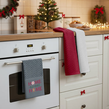 Home Sweet Home 3 Pack Cotton Christmas Embroidered Tea Towels